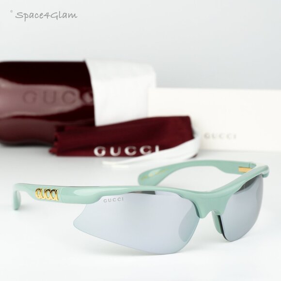 Gucci Women Sunglasses Green Silver Mirror Mask GG1774S 005 BRAND NEW - Picture 4 of 8